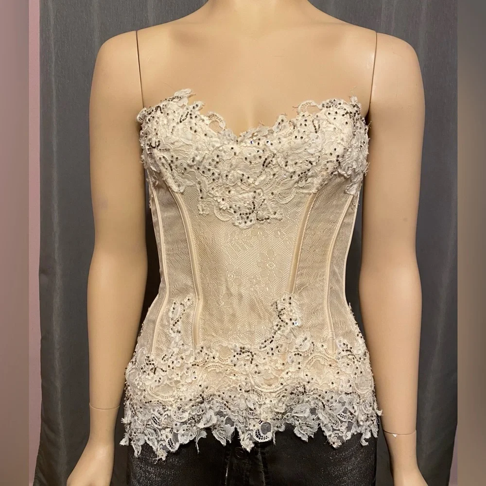 Fine Silk& Lace Bustier Gorgeous! champagne color - Picture 2 of 11